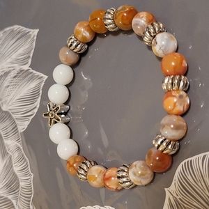 Bracelets, semi precious stone, Fire agate, made for her, 7 inch inside diameter